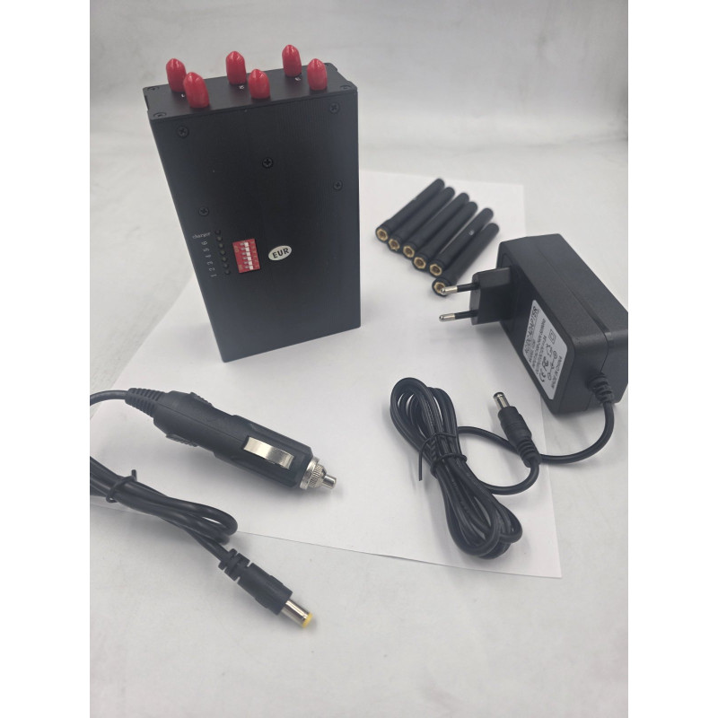 Портативна глушилка сигналів 2G / 3G / 4G / LTE / WCDMA + GPS L1 + Wi-Fi / Bluetooth з 6 антенами