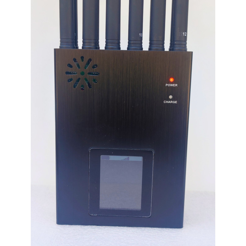 Потужний портативний блокувальник сигналів на 12 антен CDMA, GSM, DCS, 2G, 3G, 4G, WIFI, GPS, Beidou, 5G, 5.2G, 5.8G, VHF, UHF