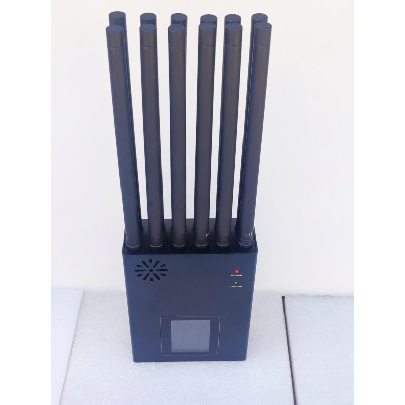 Потужний портативний блокувальник сигналів на 12 антен CDMA, GSM, DCS, 2G, 3G, 4G, WIFI, GPS, Beidou, 5G, 5.2G, 5.8G, VHF, UHF
